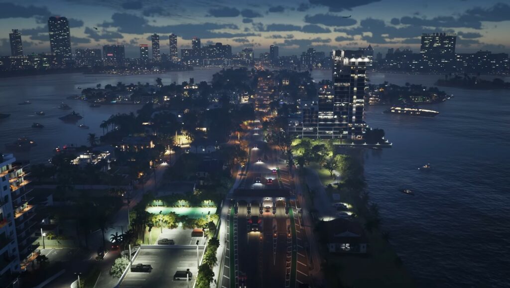 An image from the top of the Miami city which show cases the over all map of the GTA 6.